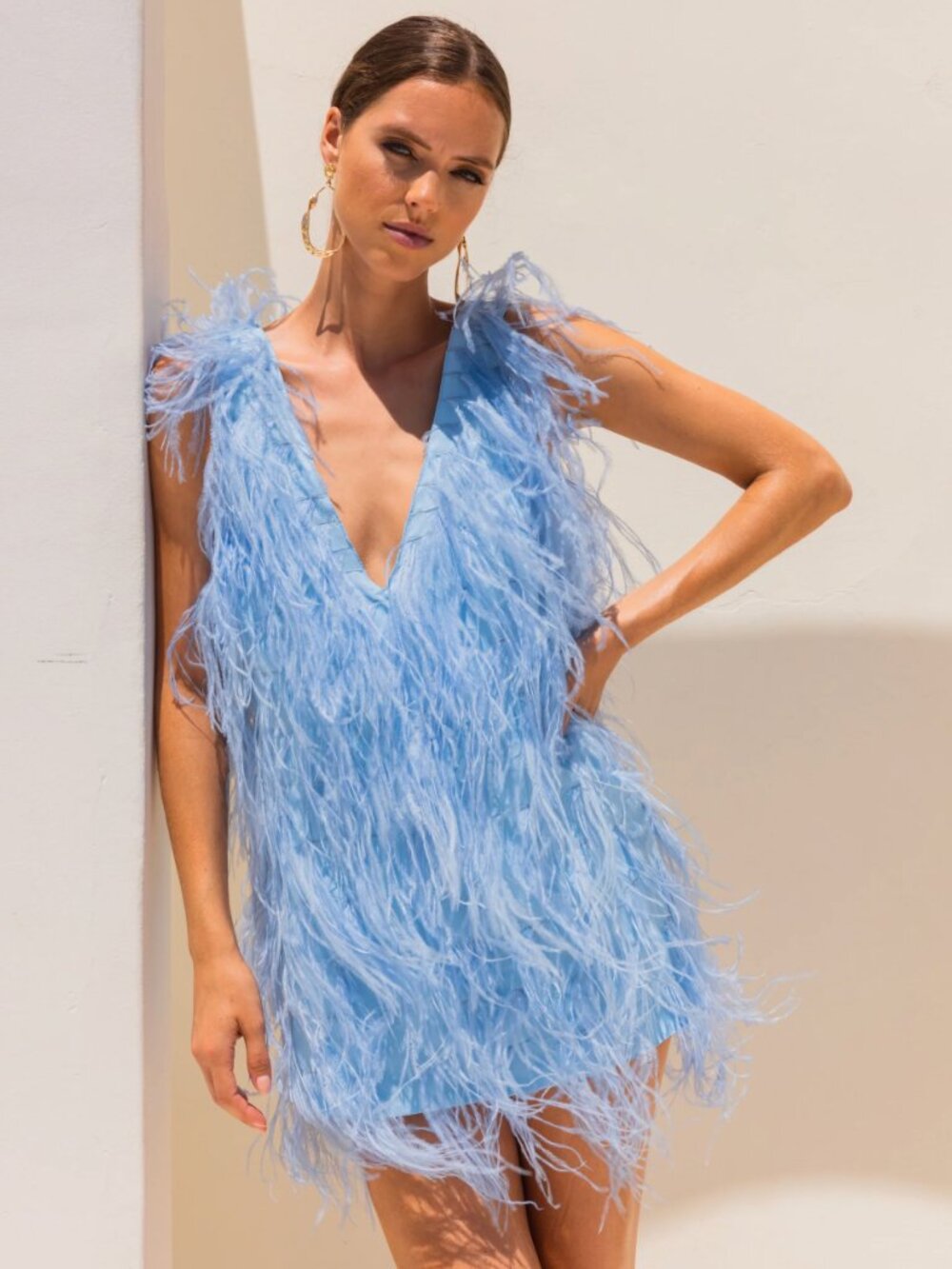 Lisa Maree Blue Feather Mini Dress